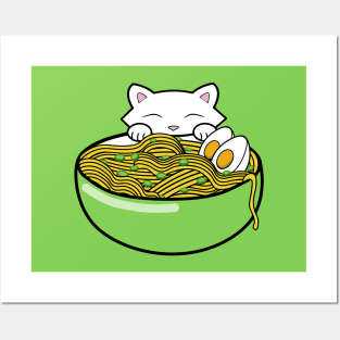 Cute cat wants to eat delicious bowl of ramen noodles Posters and Art